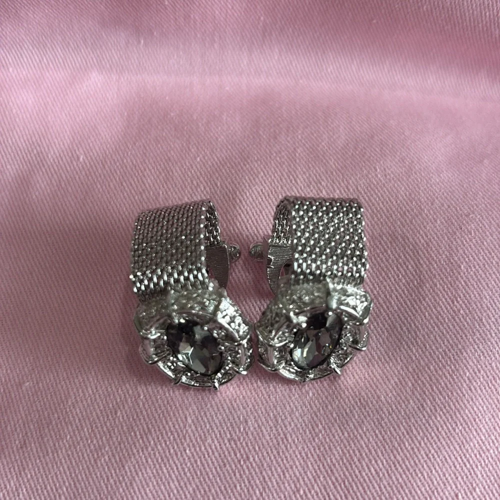 Vintage Art Deco Style Smoky Topaz Silver Tone Pretty Glass Cufflinks